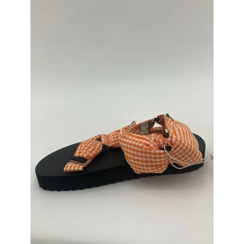 Zara‎ Sandals Girls US 3.5 Orange Checkered Gingham Open Toe Platform Strappy